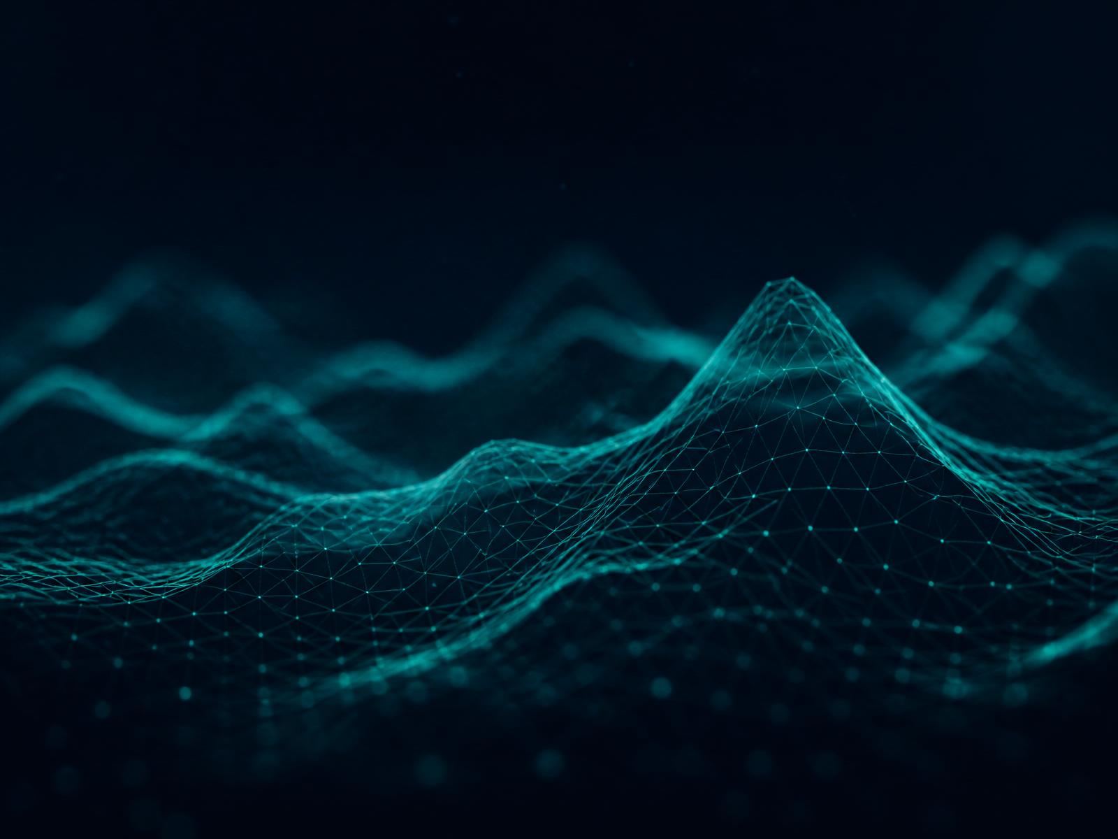 Abstract wireframe topography representing market data