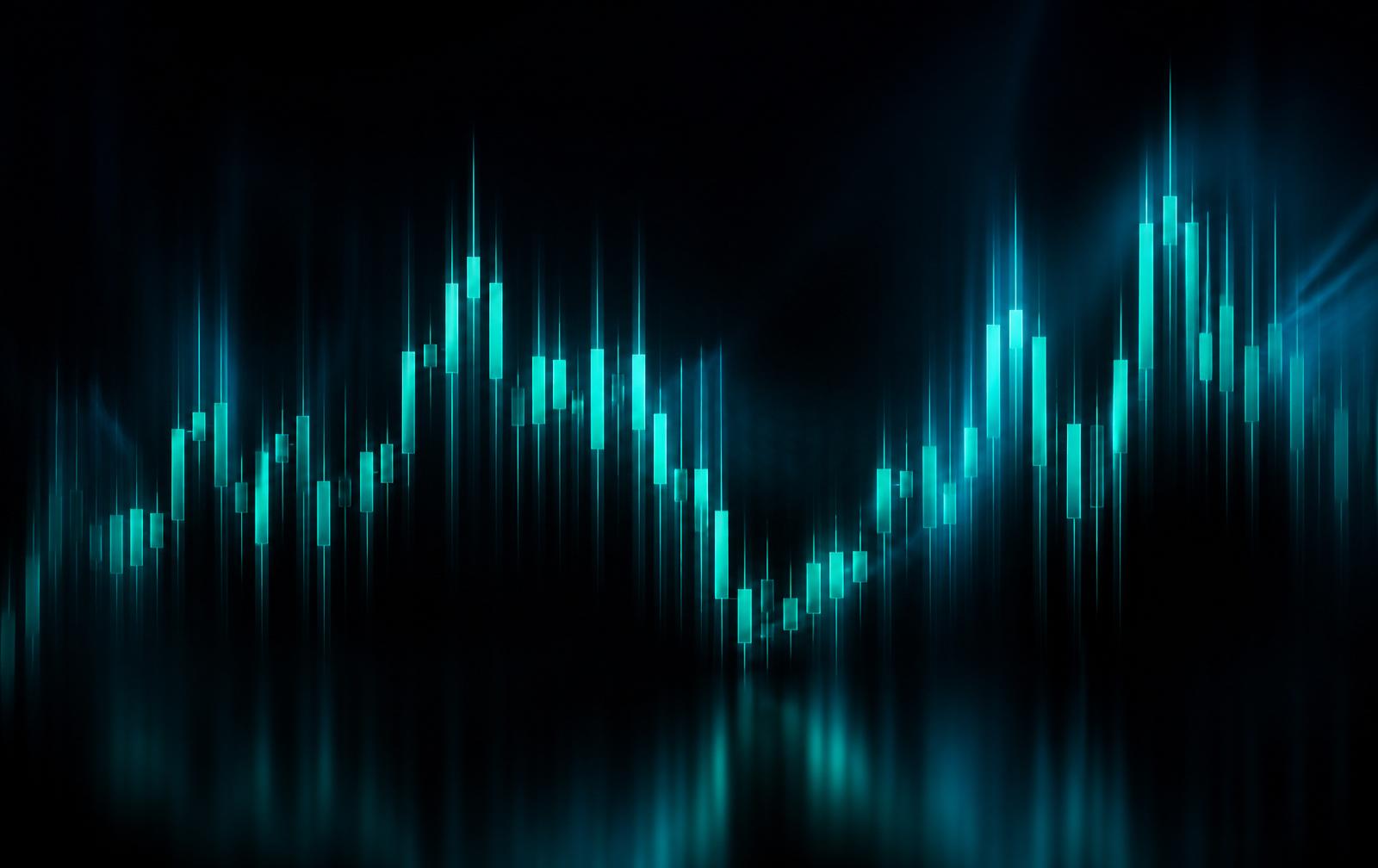 Abstract turquoise candlestick pattern representing market volatility